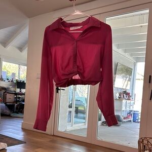 Red Long-Sleeve Button-Up Top